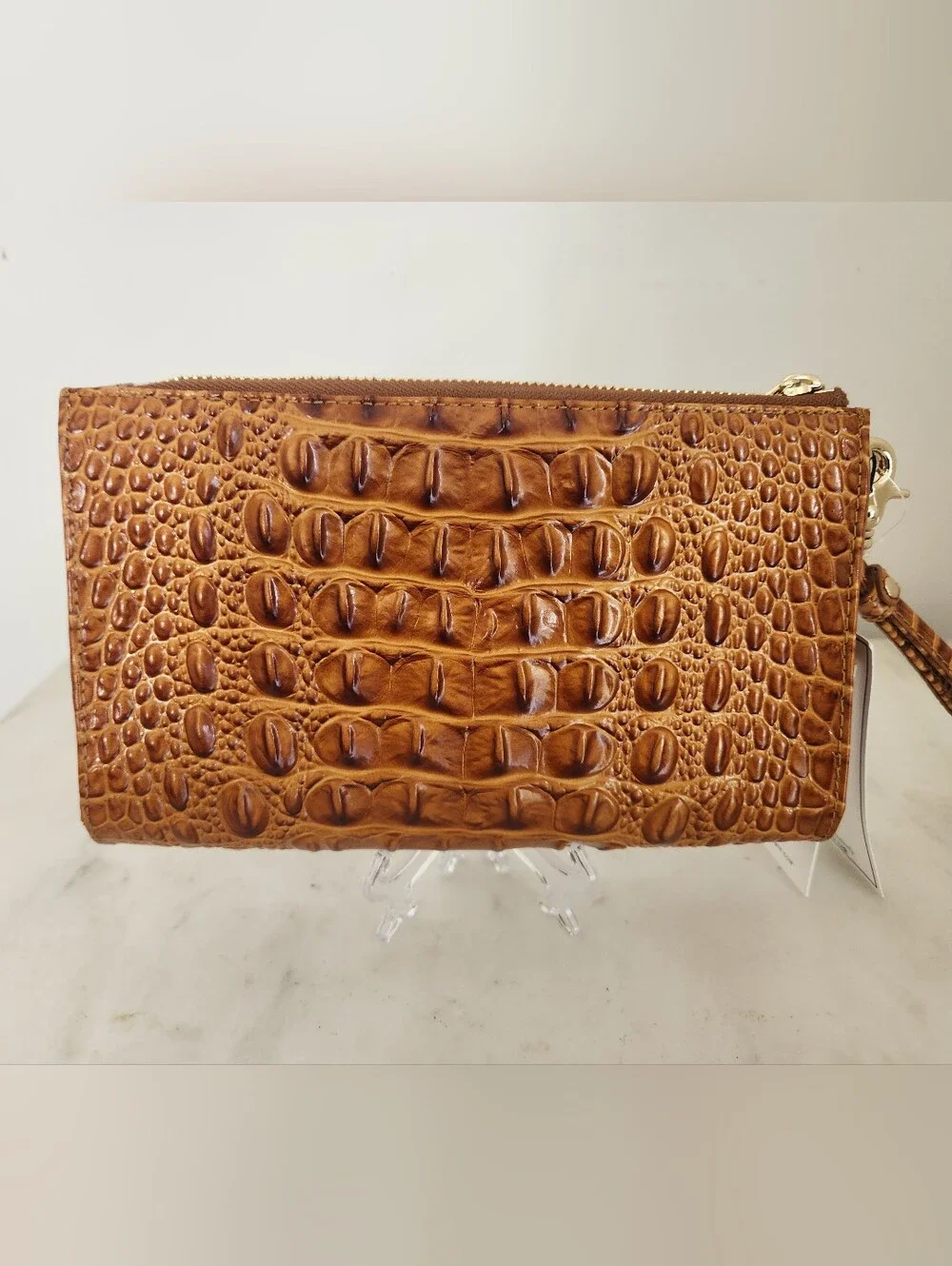 Brahmin Daisy Croc-Embossed Leather Wristlet Clutch Spiced Rum Melbourne - Picture 2 of 5